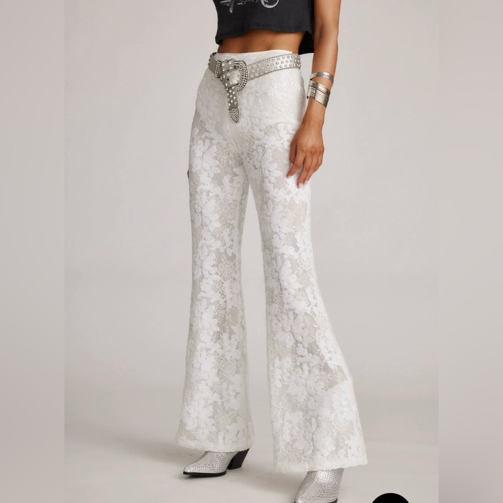 White lace flared pants
